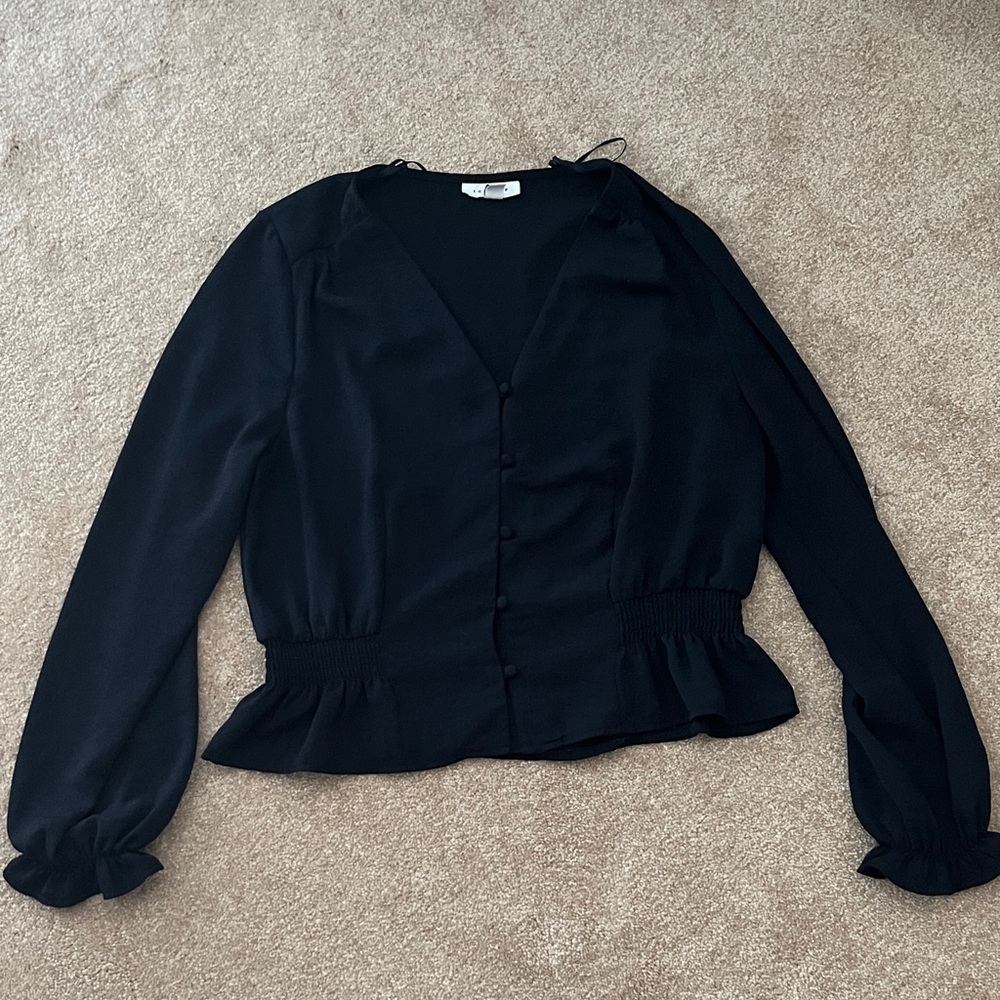 Topshop Navy Button-Down Blouse